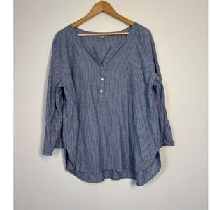 Coastal Natural Fibers Hester & Orchard Linen Blend Pinstripe Tunic Top Women XL